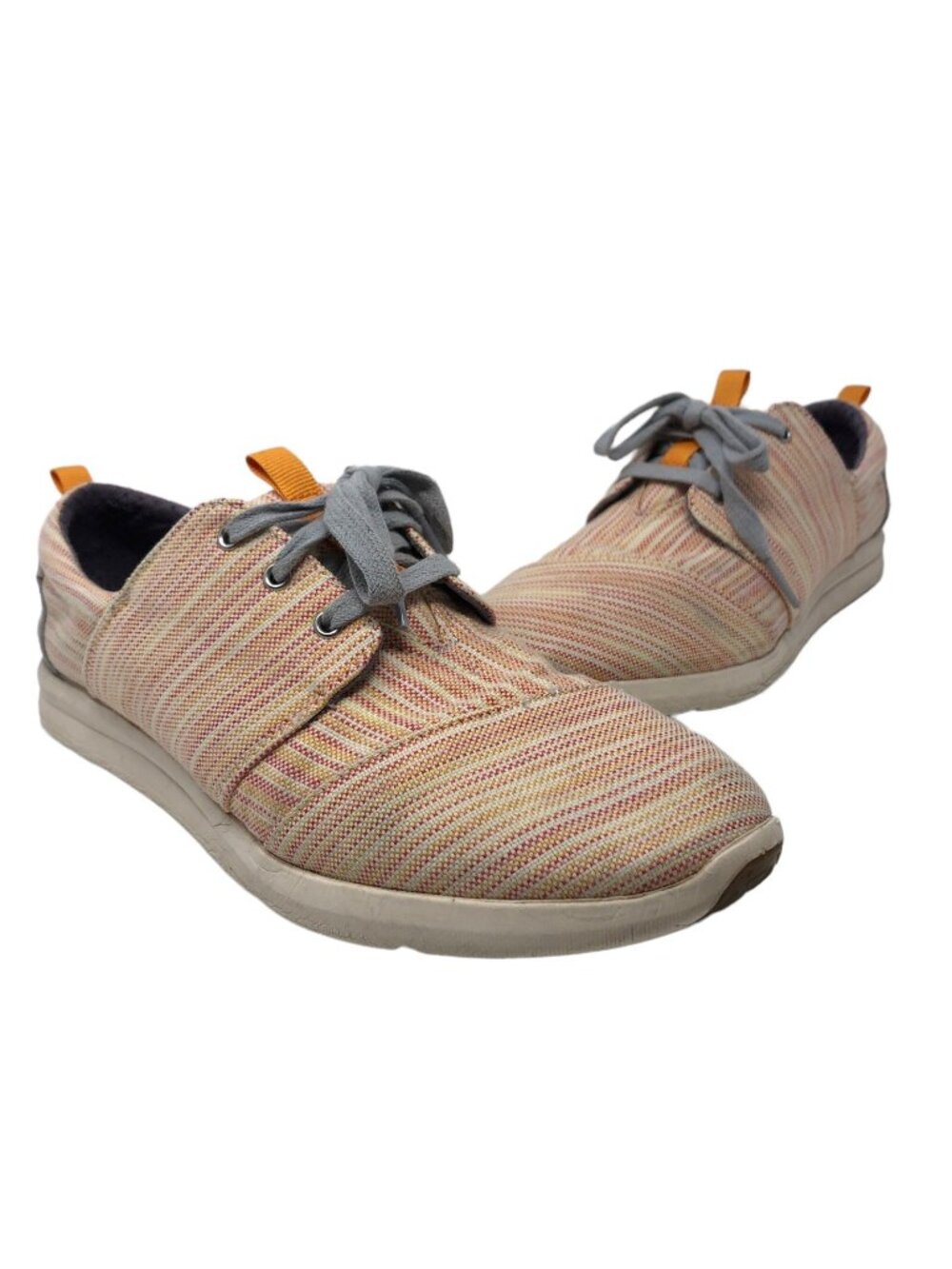 Toms Shoes Womens 9.5 Orange Striped Del Rey Canvas Trainers Lace Up Sneakers